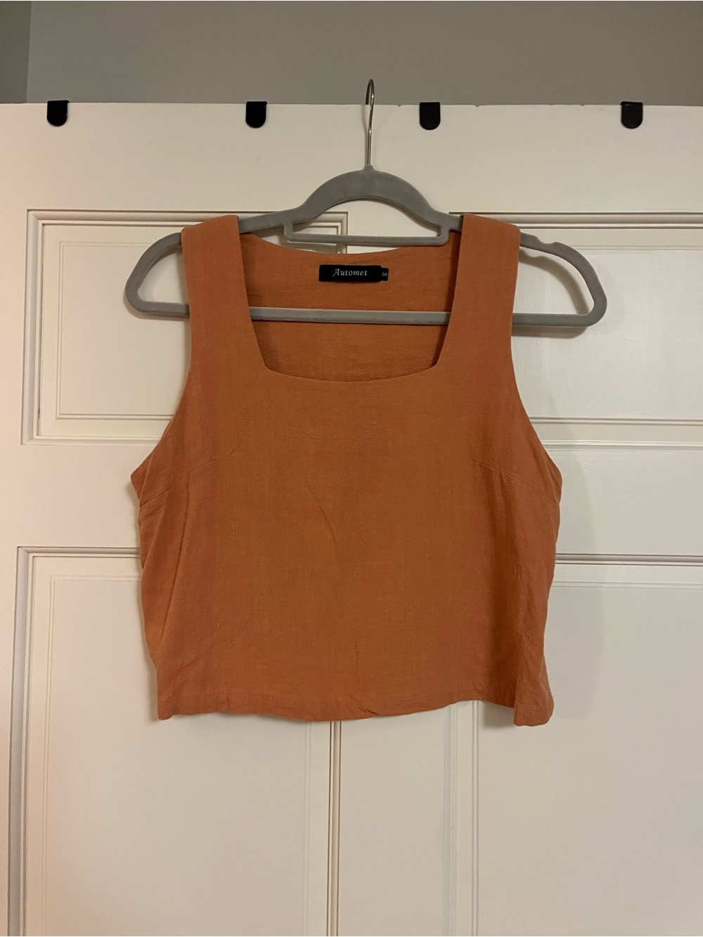 Rust-Orange Square Neck Cropped Camisole and Shorts - Matching Set Size S
